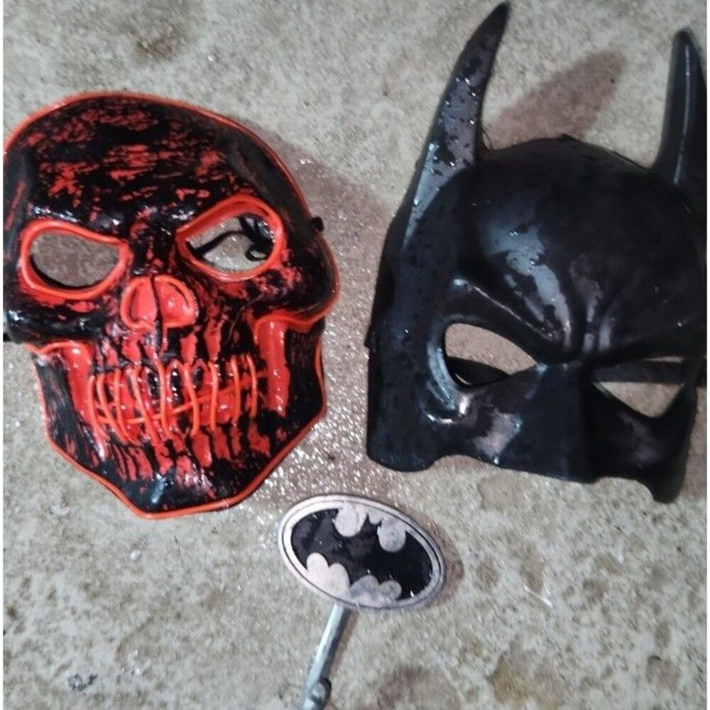 Batman and Skull Halloween Masks with Batman Pin